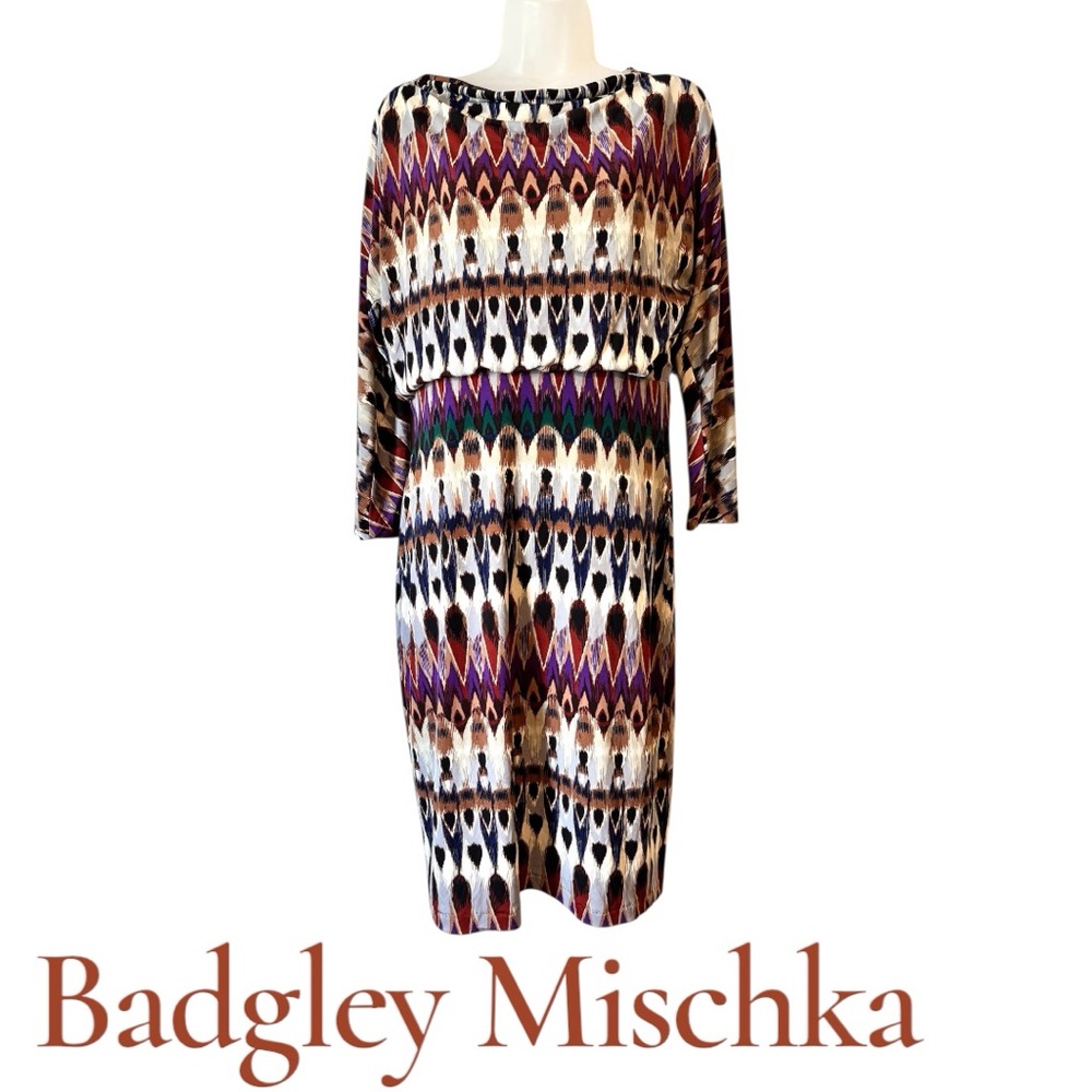 BADGLEY MISHKA Perfect for FALL!!! Multicolor Patterned Dress XLARGE #CL - Picture 1 of 12